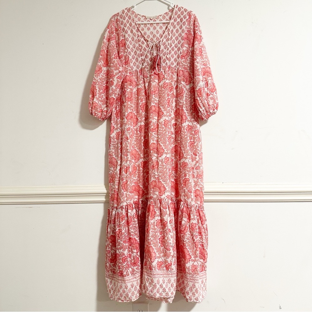 Ophelia & Indigo Floral Print Boho Maxi Dress Cotton Garden Feminine